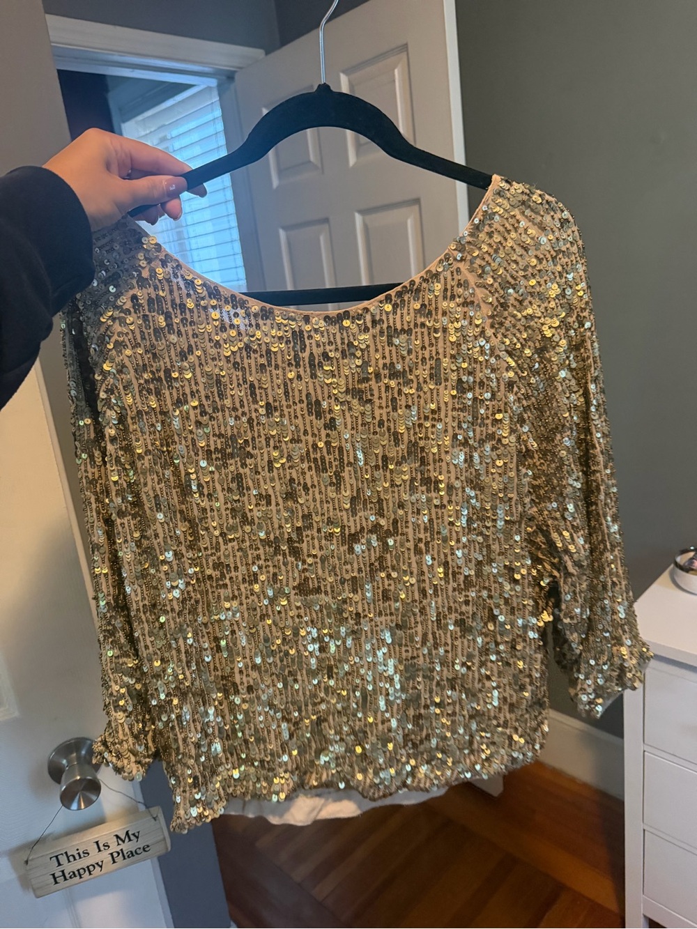 Vince Gold Sequin Scoop-Neck Blouse